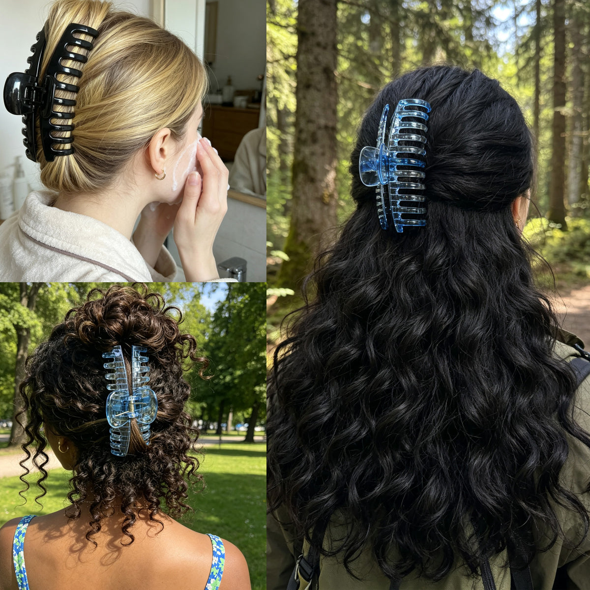 Jumbo 5.5" Glossy Hair Claw Clips for Thick Hair - Extra Large Non-Slip Jaw Clips (2-Piece Set - Jet Black & Ocean Blue)