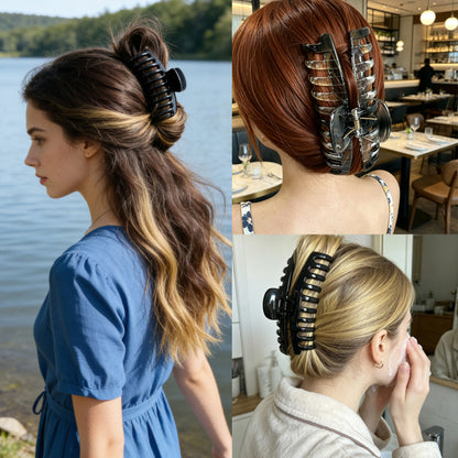 Jumbo 5.5" Glossy Hair Claw Clips for Thick Hair - Extra Large Non-Slip Jaw Clips (2-Piece Set - Jet Black & Crystal Clear)