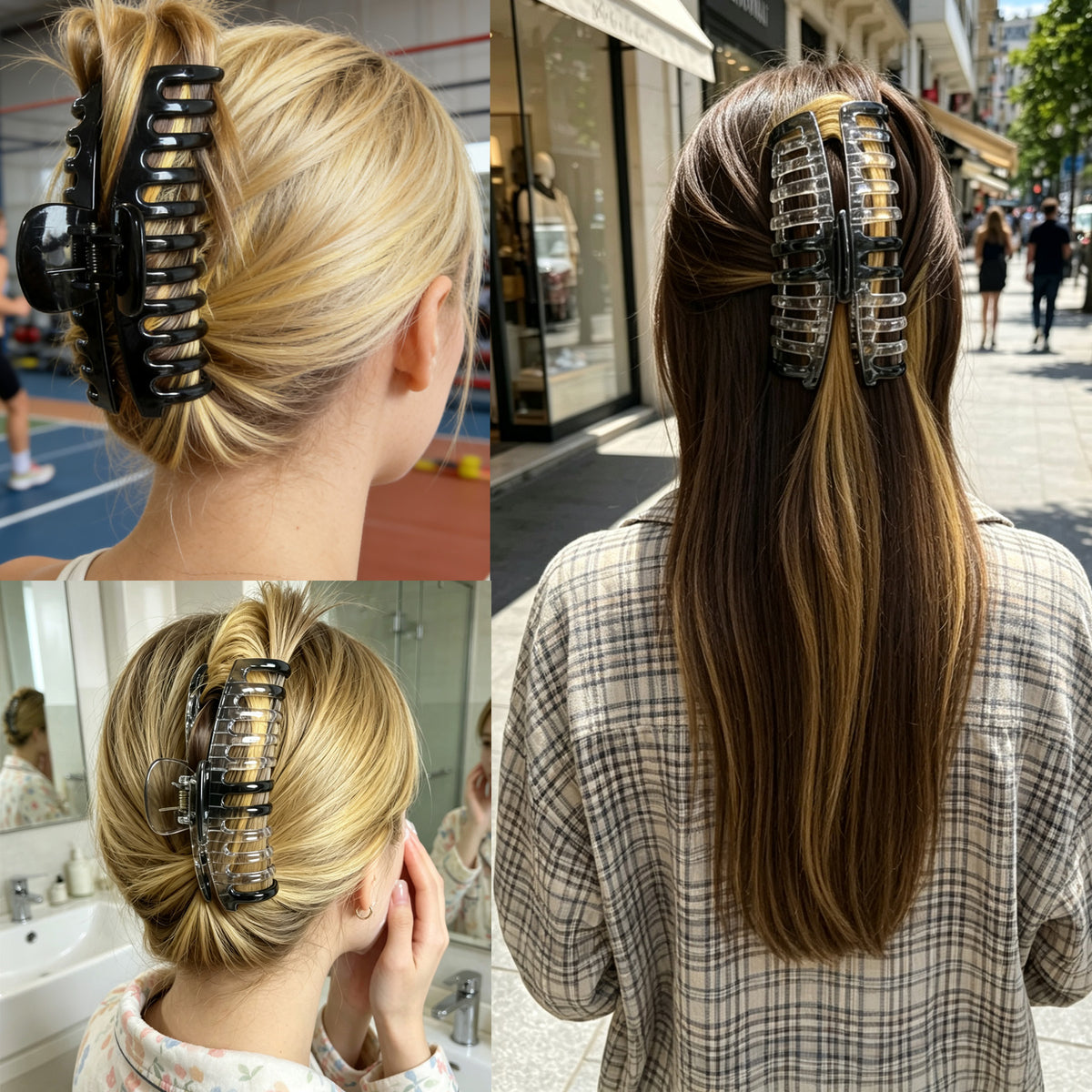 Jumbo 5.5" Glossy Hair Claw Clips for Thick Hair - Extra Large Non-Slip Jaw Clips (2-Piece Set - Jet Black & Crystal Clear)