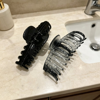 Jumbo 5.5" Glossy Hair Claw Clips for Thick Hair - Extra Large Non-Slip Jaw Clips (2-Piece Set - Jet Black & Crystal Clear)
