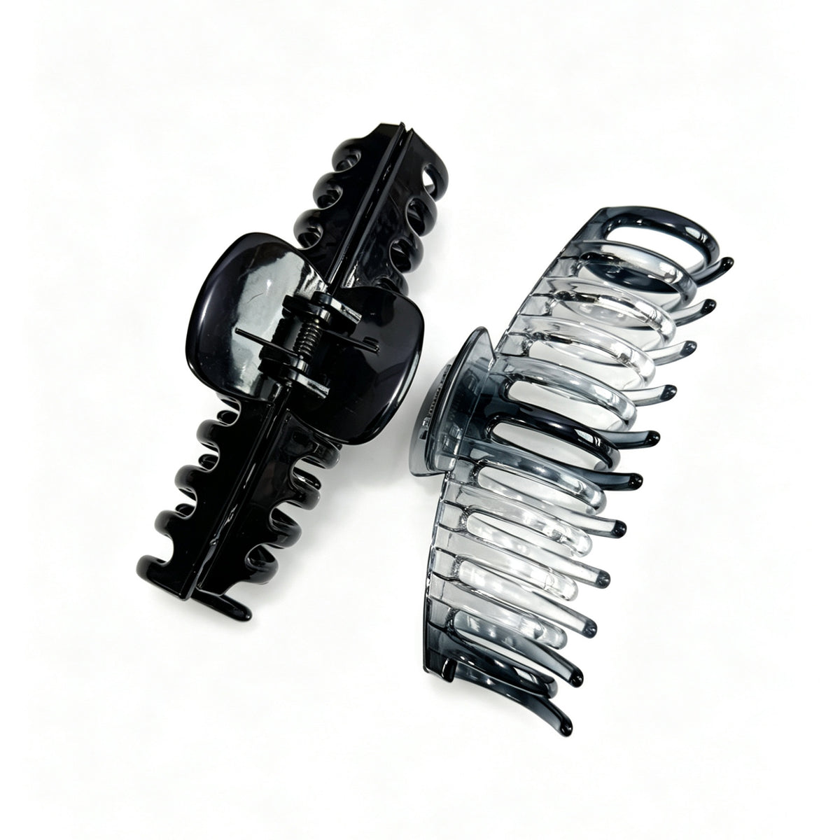 Jumbo 5.5" Glossy Hair Claw Clips for Thick Hair - Extra Large Non-Slip Jaw Clips (2-Piece Set - Jet Black & Crystal Clear)