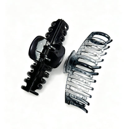 Jumbo 5.5" Glossy Hair Claw Clips for Thick Hair - Extra Large Non-Slip Jaw Clips (2-Piece Set - Jet Black & Crystal Clear)