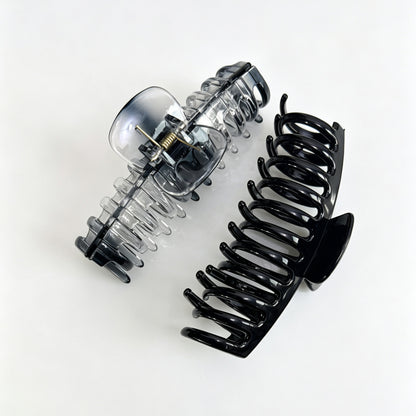 Jumbo 5.5" Glossy Hair Claw Clips for Thick Hair - Extra Large Non-Slip Jaw Clips (2-Piece Set - Jet Black & Crystal Clear)