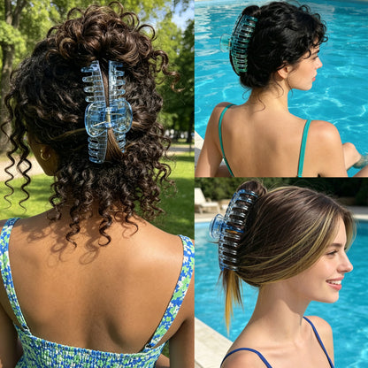 Jumbo 5.5" Glossy Hair Claw Clips for Thick Hair - Extra Large Non-Slip Jaw Clips (2-Piece Set - Cobalt Blue & Ocean Teal)