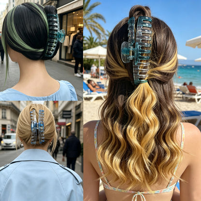 Jumbo 5.5" Glossy Hair Claw Clips for Thick Hair - Extra Large Non-Slip Jaw Clips (2-Piece Set - Cobalt Blue & Ocean Teal)
