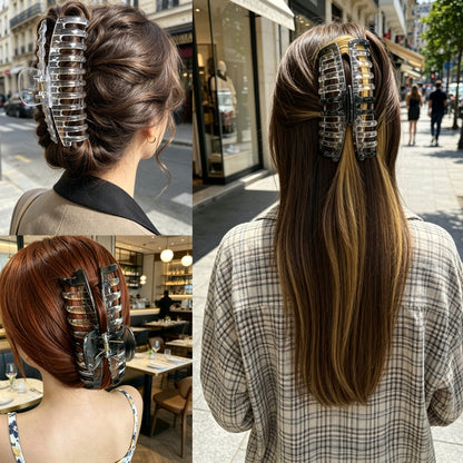 Jumbo 5.5" Glossy Hair Claw Clips for Thick Hair - Extra Large Non-Slip Jaw Clips (2-Piece Set - Crystal Clear & Smoky Clear)