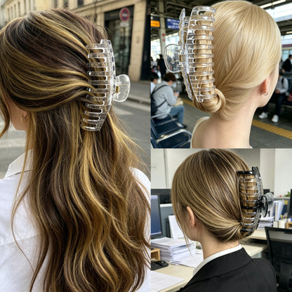 Jumbo 5.5" Glossy Hair Claw Clips for Thick Hair - Extra Large Non-Slip Jaw Clips (2-Piece Set - Crystal Clear & Smoky Clear)