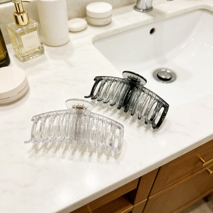 Jumbo 5.5" Glossy Hair Claw Clips for Thick Hair - Extra Large Non-Slip Jaw Clips (2-Piece Set - Crystal Clear & Smoky Clear)