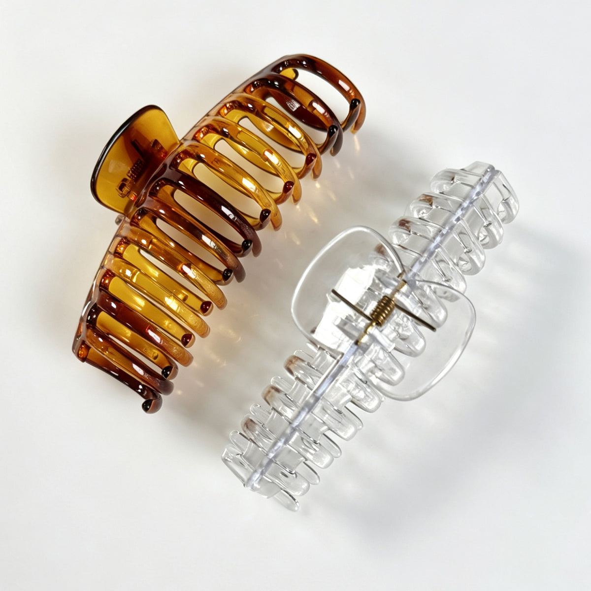 Jumbo 5.5" Glossy Hair Claw Clips for Thick Hair - Extra Large Non-Slip Jaw Clips (2-Piece Set - Crystal Clear & Amber Tortoiseshell)