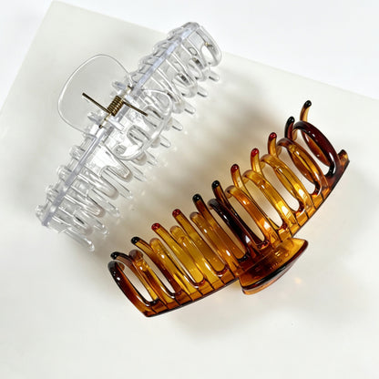 Jumbo 5.5" Glossy Hair Claw Clips for Thick Hair - Extra Large Non-Slip Jaw Clips (2-Piece Set - Crystal Clear & Amber Tortoiseshell)