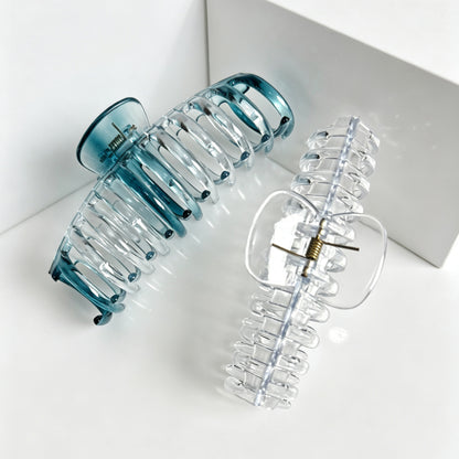 Jumbo 5.5" Glossy Hair Claw Clips for Thick Hair - Extra Large Non-Slip Jaw Clips (2-Piece Set - Crystal Clear & Ocean Teal)