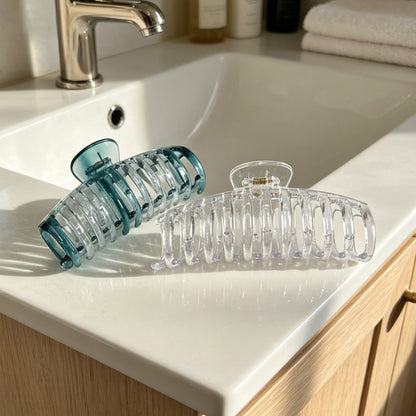 Jumbo 5.5" Glossy Hair Claw Clips for Thick Hair - Extra Large Non-Slip Jaw Clips (2-Piece Set - Crystal Clear & Ocean Teal)