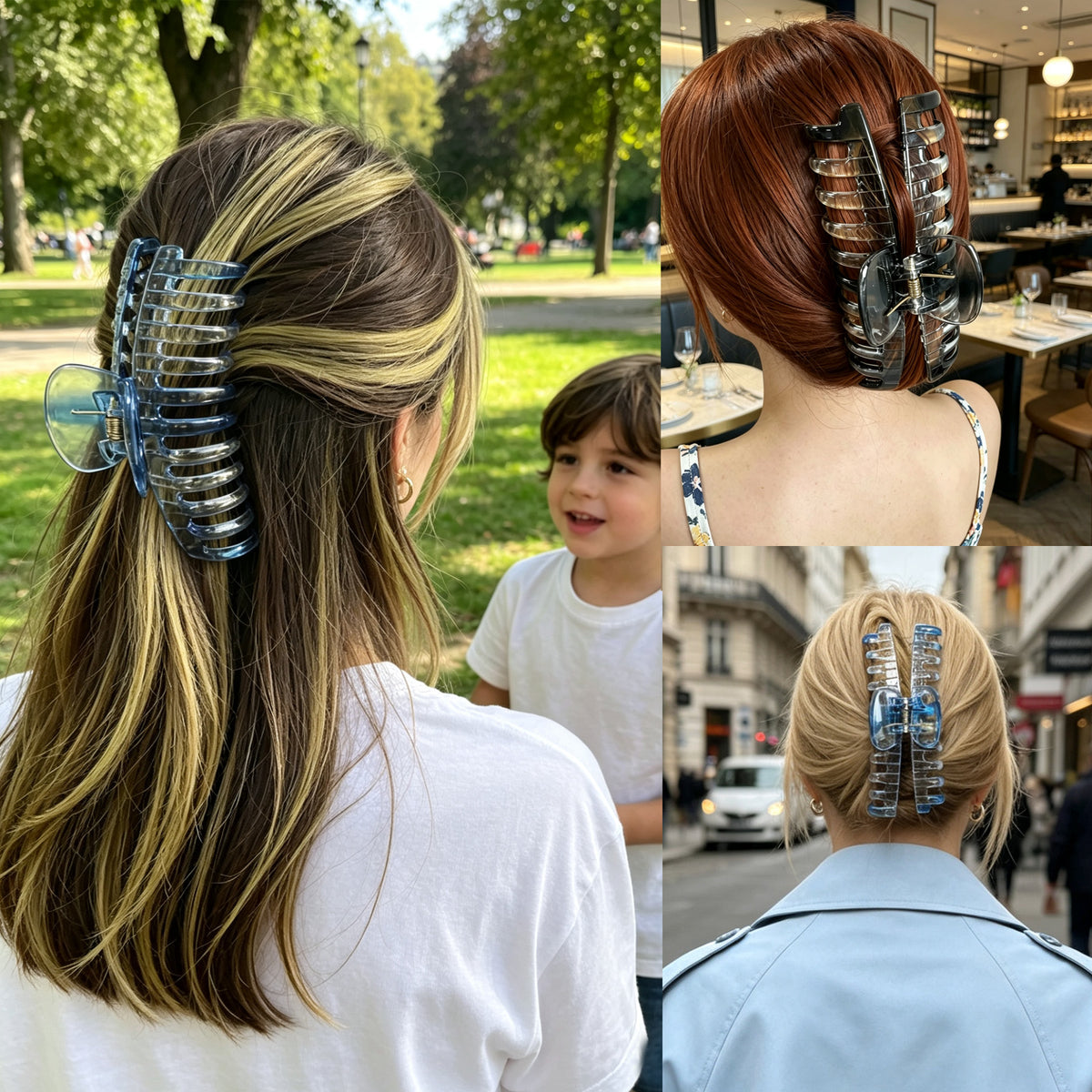 Jumbo 5.5" Glossy Hair Claw Clips for Thick Hair - Extra Large Non-Slip Jaw Clips (2-Piece Set - Smoky Clear & Cobalt Blue)