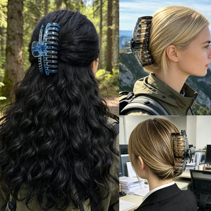 Jumbo 5.5" Glossy Hair Claw Clips for Thick Hair - Extra Large Non-Slip Jaw Clips (2-Piece Set - Smoky Clear & Cobalt Blue)