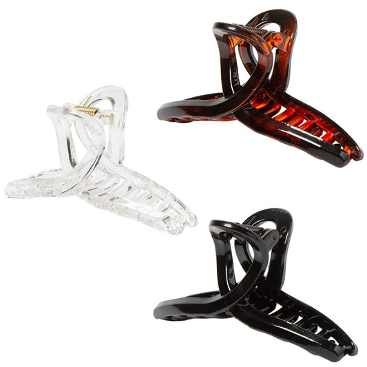 Glossy Butterfly Twist Hair Claw Clips for Thin & Fine Hair - Neutral Tortoise, Black & Clear (3-Piece Set with Black Velvet Gift Pouch)