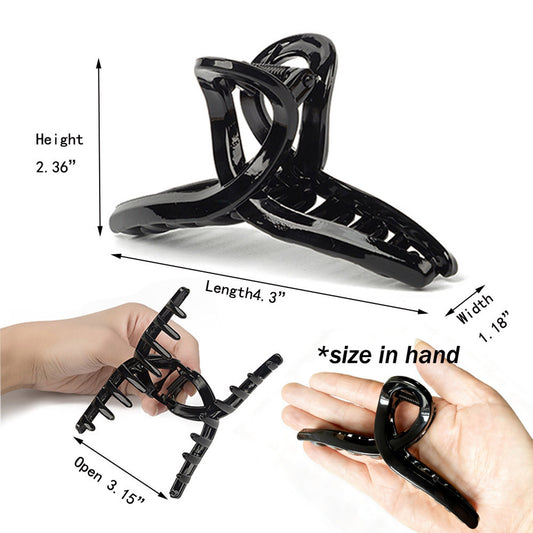 Glossy Butterfly Twist Hair Claw Clips for Thin & Fine Hair - Neutral Tortoise, Black & Clear (3-Piece Set with Black Velvet Gift Pouch)