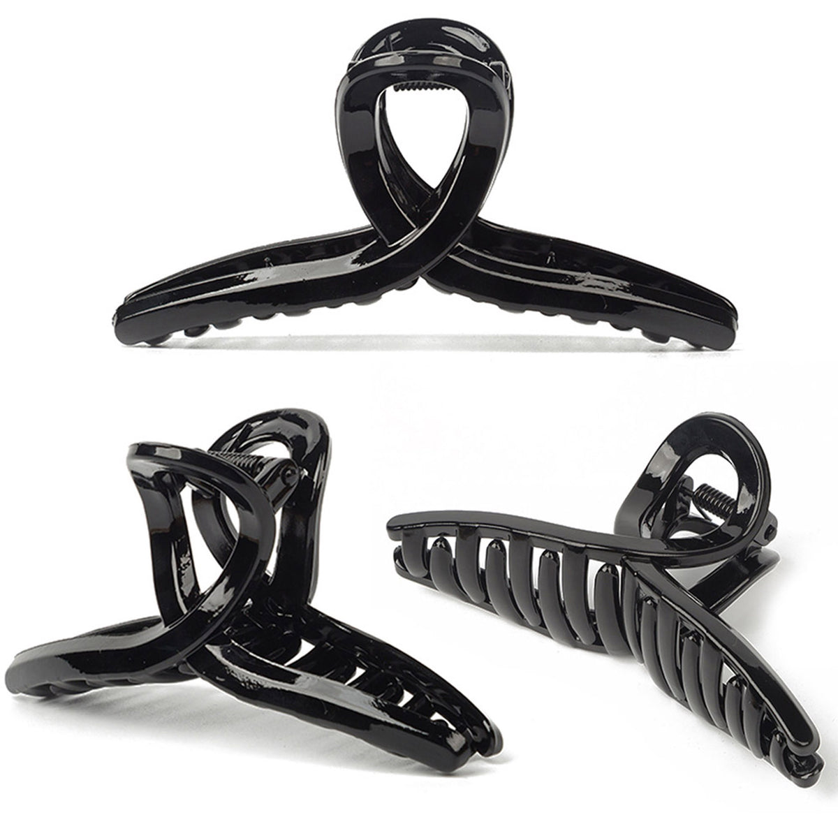 Glossy Butterfly Twist Hair Claw Clips for Thin & Fine Hair - Neutral Tortoise, Black & Clear (3-Piece Set with Black Velvet Gift Pouch)