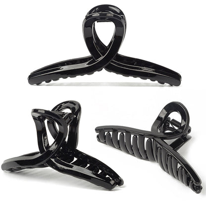 Glossy Butterfly Twist Hair Claw Clips for Thin & Fine Hair - Neutral Tortoise, Black & Clear (3-Piece Set with Black Velvet Gift Pouch)