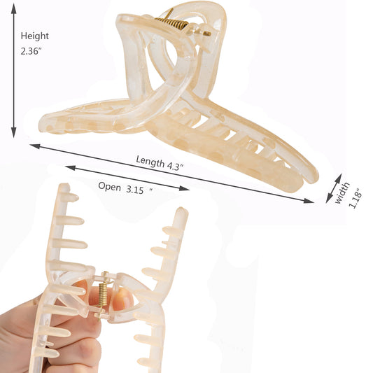 Large Glossy Champagne Hair Claw Clips - Translucent Cream Non-Slip Barrettes for All Hair (3-Piece Set with Black Velvet Gift Pouch)