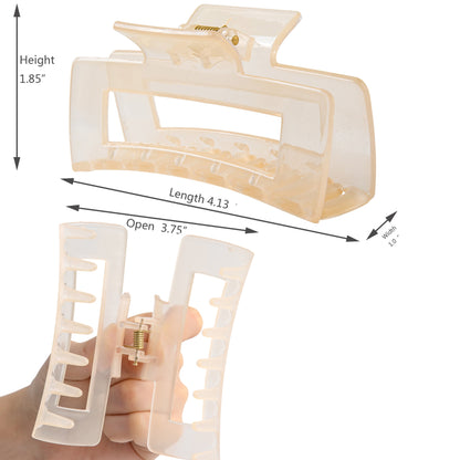 Large Glossy Champagne Hair Claw Clips - Translucent Cream Non-Slip Barrettes for All Hair (3-Piece Set with Black Velvet Gift Pouch)