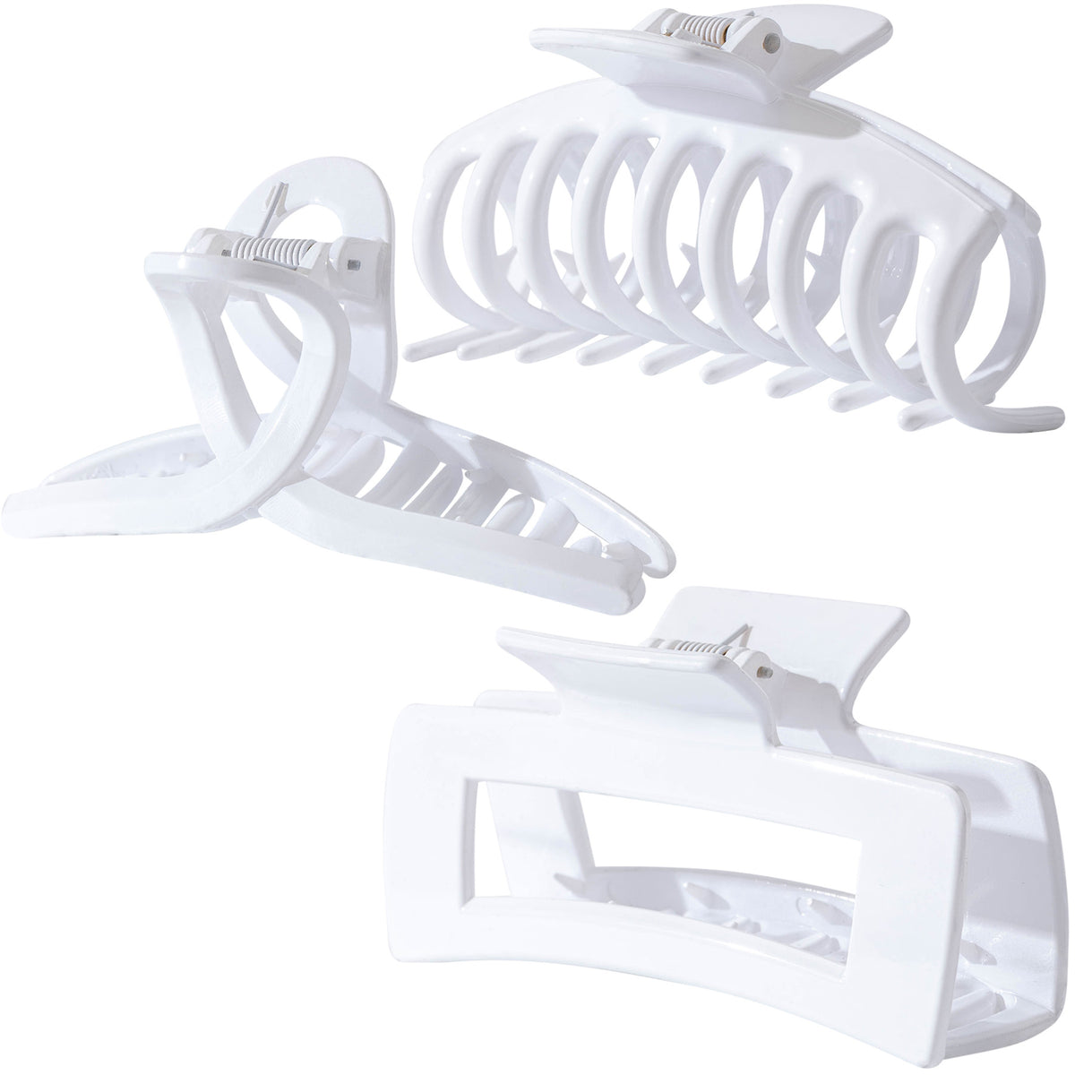 Large White Hair Claw Clips - Glossy Non-Slip Hair Barrettes for All Hair (3-Piece Set with Black Velvet Gift Pouch)