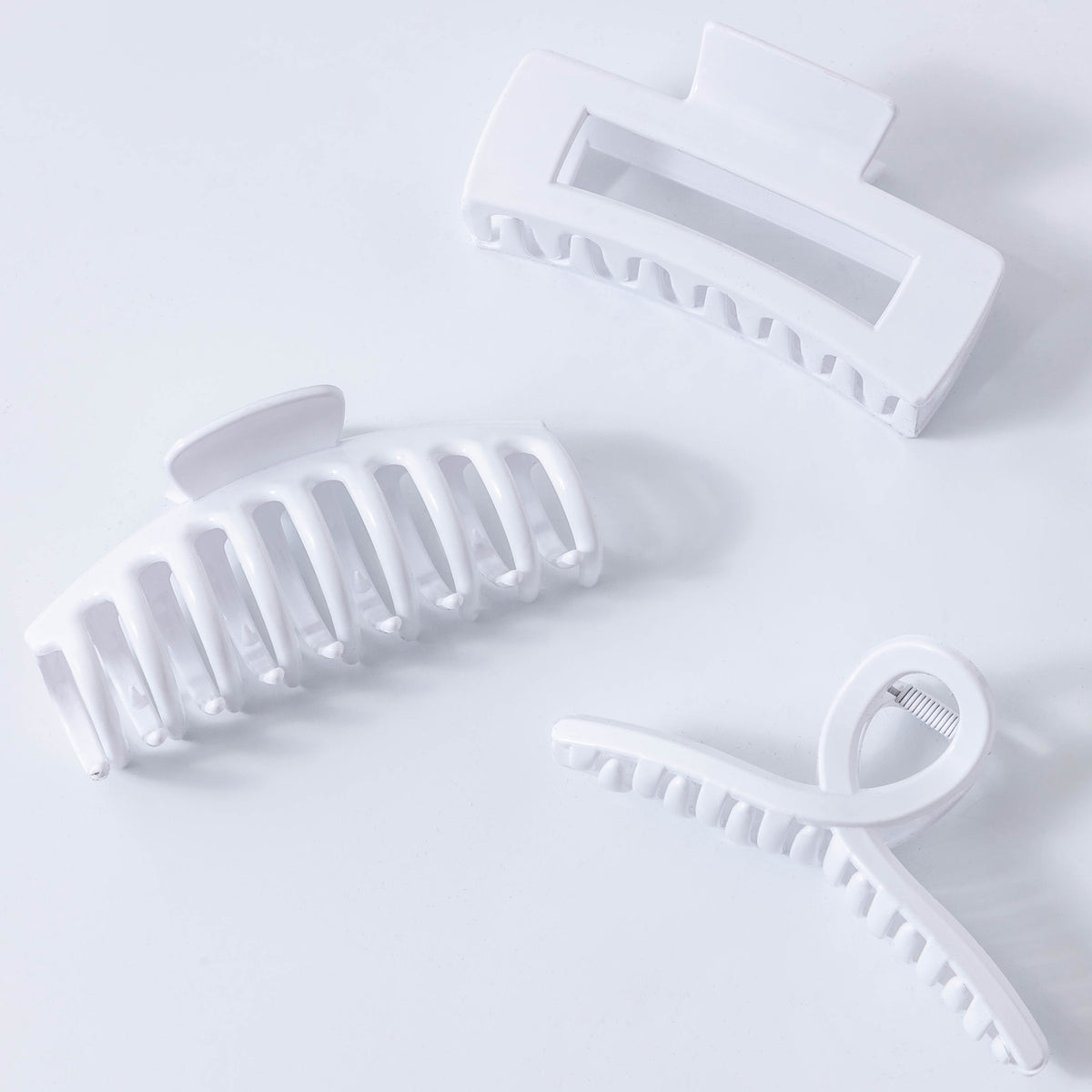 Large White Hair Claw Clips - Glossy Non-Slip Hair Barrettes for All Hair (3-Piece Set with Black Velvet Gift Pouch)