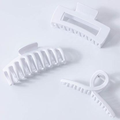 Large White Hair Claw Clips - Glossy Non-Slip Hair Barrettes for All Hair (3-Piece Set with Black Velvet Gift Pouch)