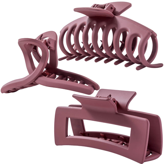Large Matte Burgundy Hair Claw Clips - Wine Red Non-Slip Barrettes for Thick Hair (3-Piece Set with Black Velvet Gift Pouch)