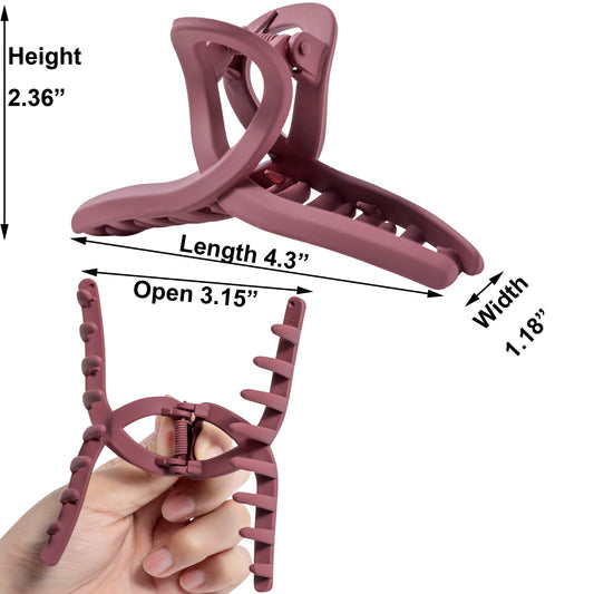 Large Matte Burgundy Hair Claw Clips - Wine Red Non-Slip Barrettes for Thick Hair (3-Piece Set with Black Velvet Gift Pouch)