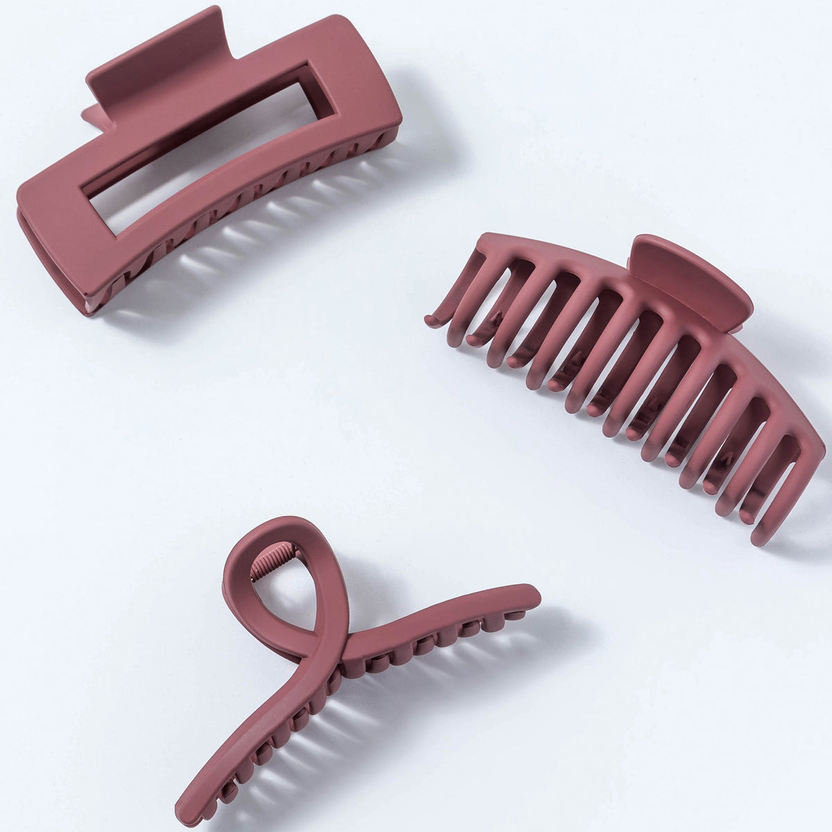 Large Matte Burgundy Hair Claw Clips - Wine Red Non-Slip Barrettes for Thick Hair (3-Piece Set with Black Velvet Gift Pouch)