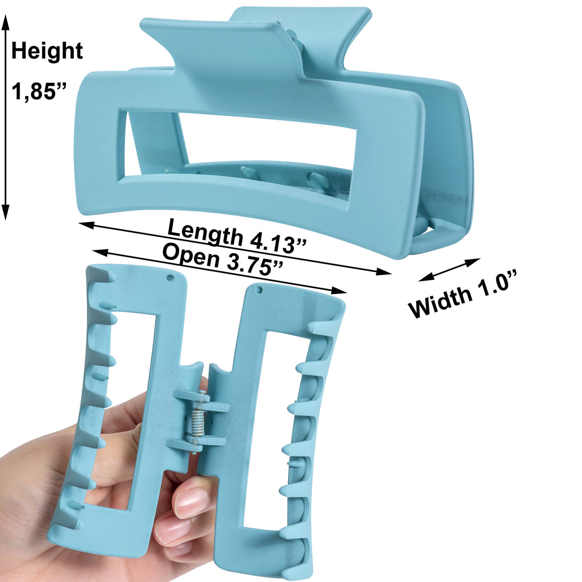 Large Matte Pastel Blue Hair Claw Clips - Sky Blue Non-Slip Barrettes for Thick Hair (3-Piece Set with Black Velvet Gift Pouch)