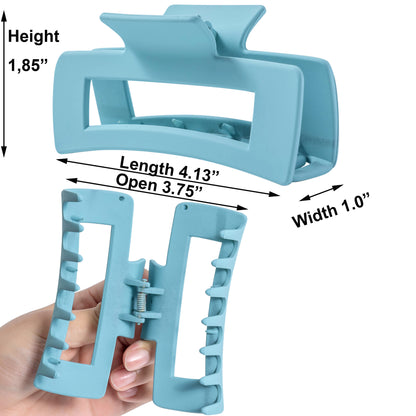 Large Matte Pastel Blue Hair Claw Clips - Sky Blue Non-Slip Barrettes for Thick Hair (3-Piece Set with Black Velvet Gift Pouch)