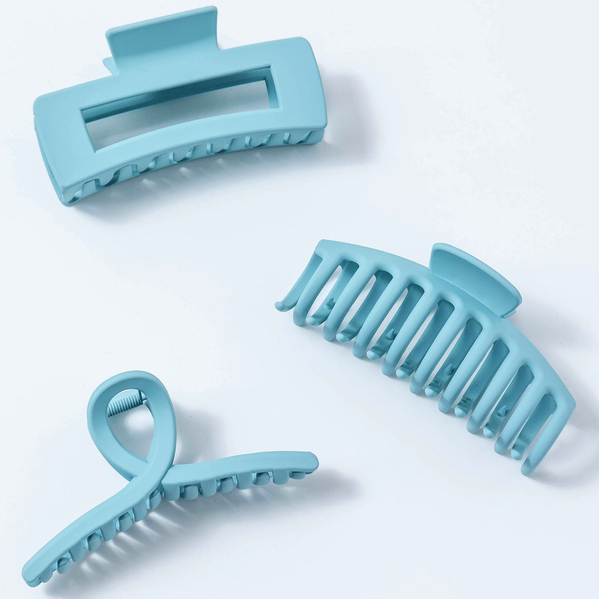 Large Matte Pastel Blue Hair Claw Clips - Sky Blue Non-Slip Barrettes for Thick Hair (3-Piece Set with Black Velvet Gift Pouch)