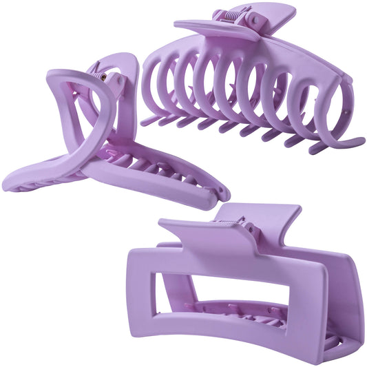 Large Matte Lavender Hair Claw Clips - Pastel Purple Non-Slip Barrettes for Thick Hair (3-Piece Set with Black Velvet Gift Pouch)