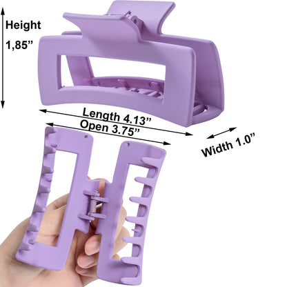 Large Matte Lavender Hair Claw Clips - Pastel Purple Non-Slip Barrettes for Thick Hair (3-Piece Set with Black Velvet Gift Pouch)