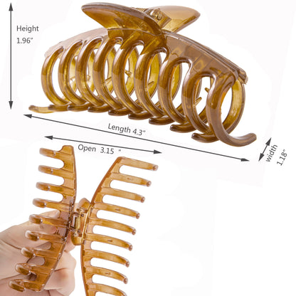 Large Glossy Amber Hair Claw Clips - Honey Caramel Non-Slip Barrettes for All Hair (3-Piece Set with Black Velvet Gift Pouch)