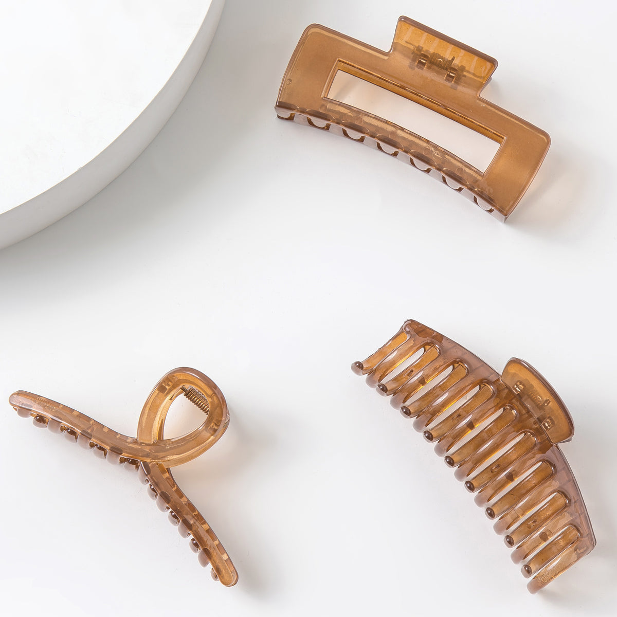 Large Glossy Amber Hair Claw Clips - Honey Caramel Non-Slip Barrettes for All Hair (3-Piece Set with Black Velvet Gift Pouch)