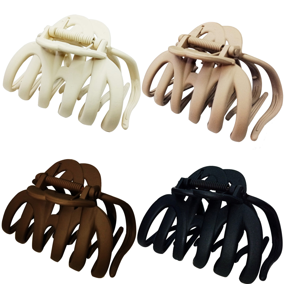 Matte Octopus Hair Claw Clips - 3.94" Large Non-Slip Neutral Hair Barrettes for Thick Hair (4-Pack, Matte Black, Brown, Beige & Cream)