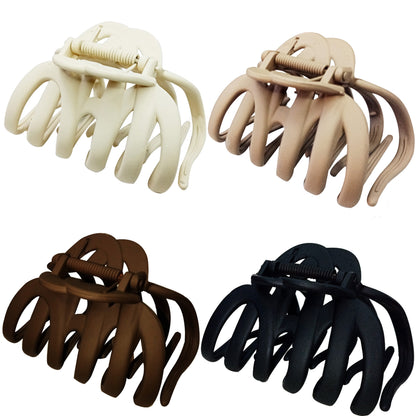 Matte Octopus Hair Claw Clips - 3.94" Large Non-Slip Neutral Hair Barrettes for Thick Hair (4-Pack, Matte Black, Brown, Beige & Cream)