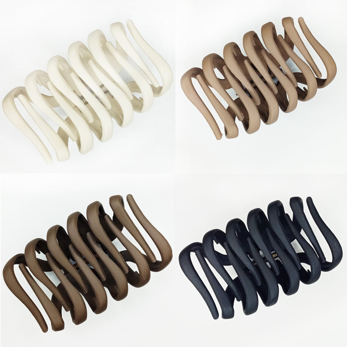 Matte Octopus Hair Claw Clips - 3.94" Large Non-Slip Neutral Hair Barrettes for Thick Hair (4-Pack, Matte Black, Brown, Beige & Cream)