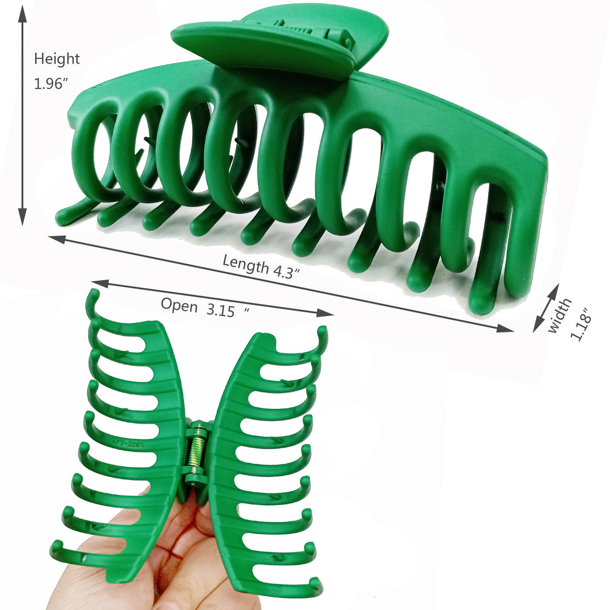 Large Matte Emerald Green Hair Claw Clips - St. Patrick's Day Non-Slip Barrettes for All Hair (3-Piece Set with Black Velvet Gift Pouch)