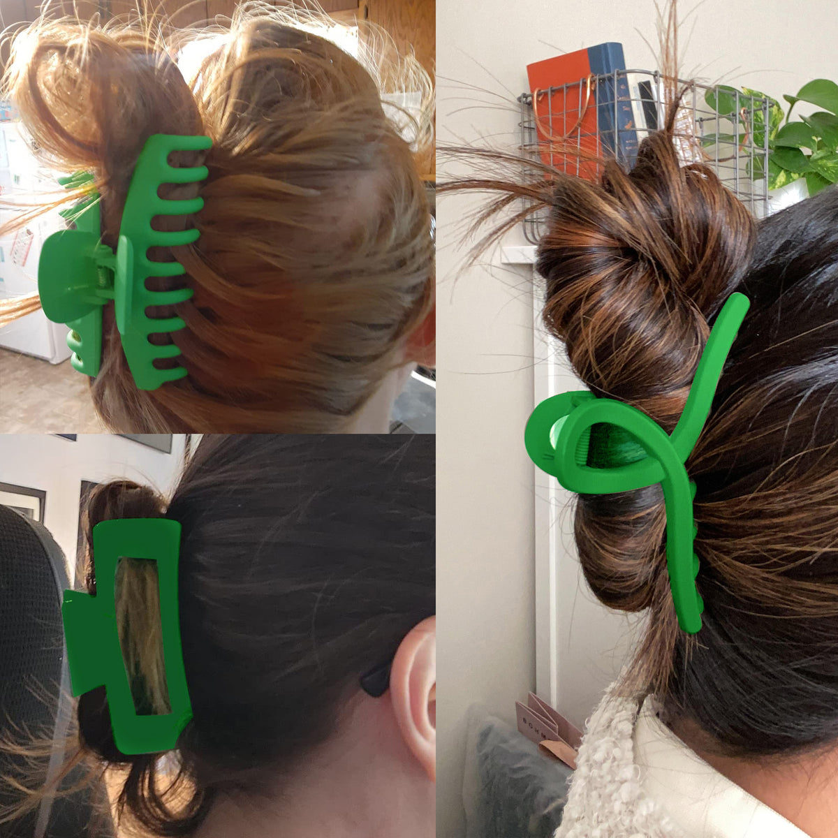 Large Matte Emerald Green Hair Claw Clips - St. Patrick's Day Non-Slip Barrettes for All Hair (3-Piece Set with Black Velvet Gift Pouch)