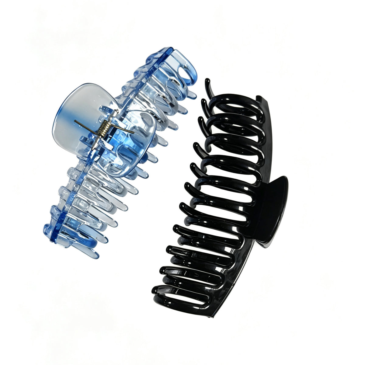 Jumbo 5.5" Glossy Hair Claw Clips for Thick Hair - Extra Large Non-Slip Jaw Clips (2-Piece Set - Jet Black & Ocean Blue)