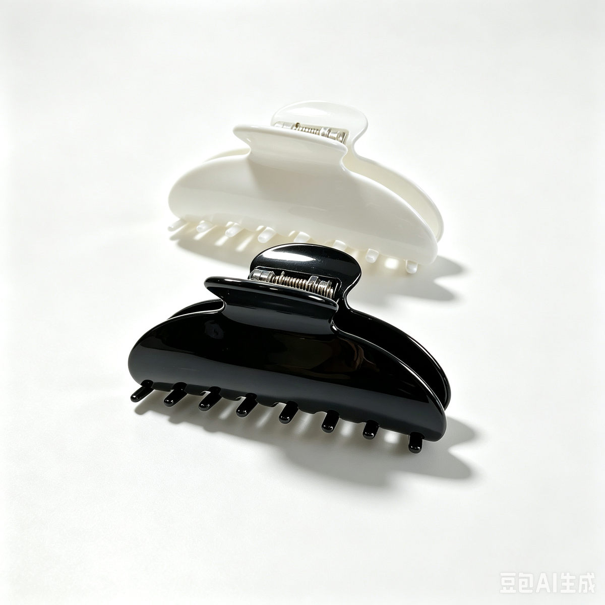 Cellulose Acetate French Hair Claw Clips - 3.35" Medium Arched Barrettes (2-Pack with Gift Pouch, Classic Black & Elegant White)