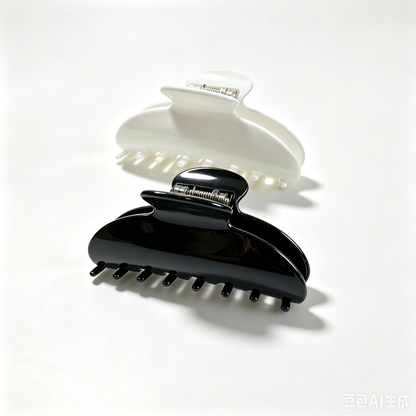 Cellulose Acetate French Hair Claw Clips - 3.35" Medium Arched Barrettes (2-Pack with Gift Pouch, Classic Black & Elegant White)
