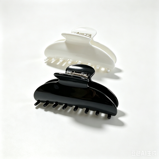 Cellulose Acetate French Hair Claw Clips - 3.35" Medium Arched Barrettes (2-Pack with Gift Pouch, Classic Black & Elegant White)
