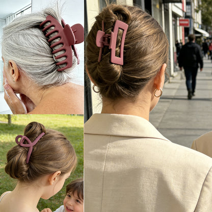 Large Matte Burgundy Hair Claw Clips - Wine Red Non-Slip Barrettes for Thick Hair (3-Piece Set with Black Velvet Gift Pouch)