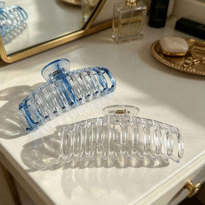 Jumbo 5.5" Glossy Hair Claw Clips for Thick Hair - Extra Large Non-Slip Jaw Clips (2-Piece Set - Crystal Clear & Cobalt Blue)
