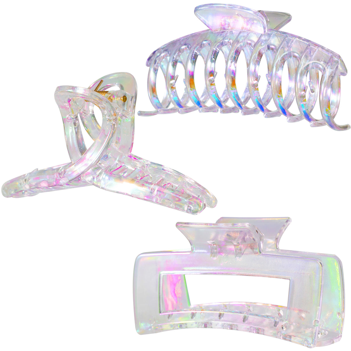 Large Iridescent Mermaid Hair Claw Clips - Rainbow Colorful Non-Slip Barrettes for All Hair (3-Piece Set with Black Velvet Gift Pouch)