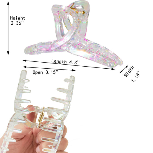Large Iridescent Mermaid Hair Claw Clips - Rainbow Colorful Non-Slip Barrettes for All Hair (3-Piece Set with Black Velvet Gift Pouch)